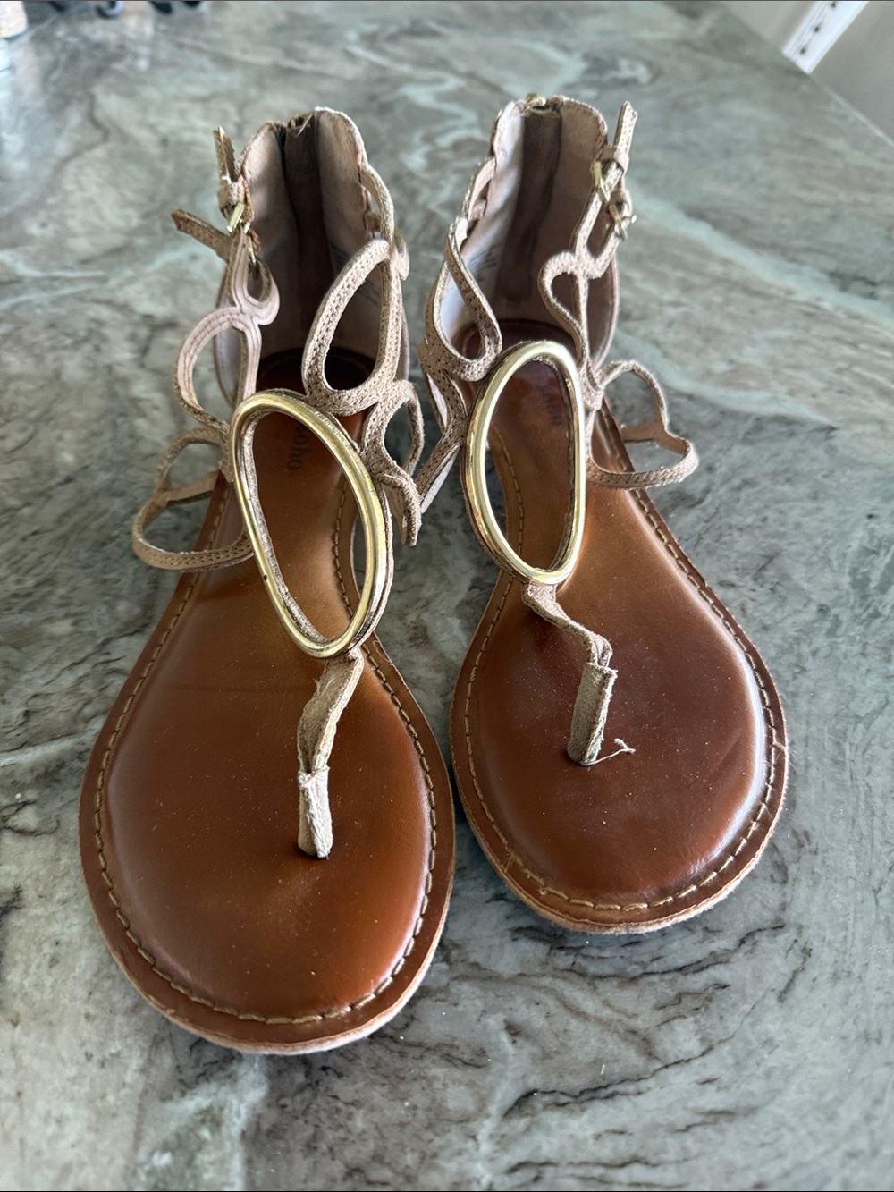 Women’s Gold Accent Beige Gladiator Sandals